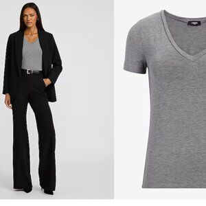 EXPRESS New Supersoft Fitted V-Neck Double Layer Tee Short Sleeve Gray Large